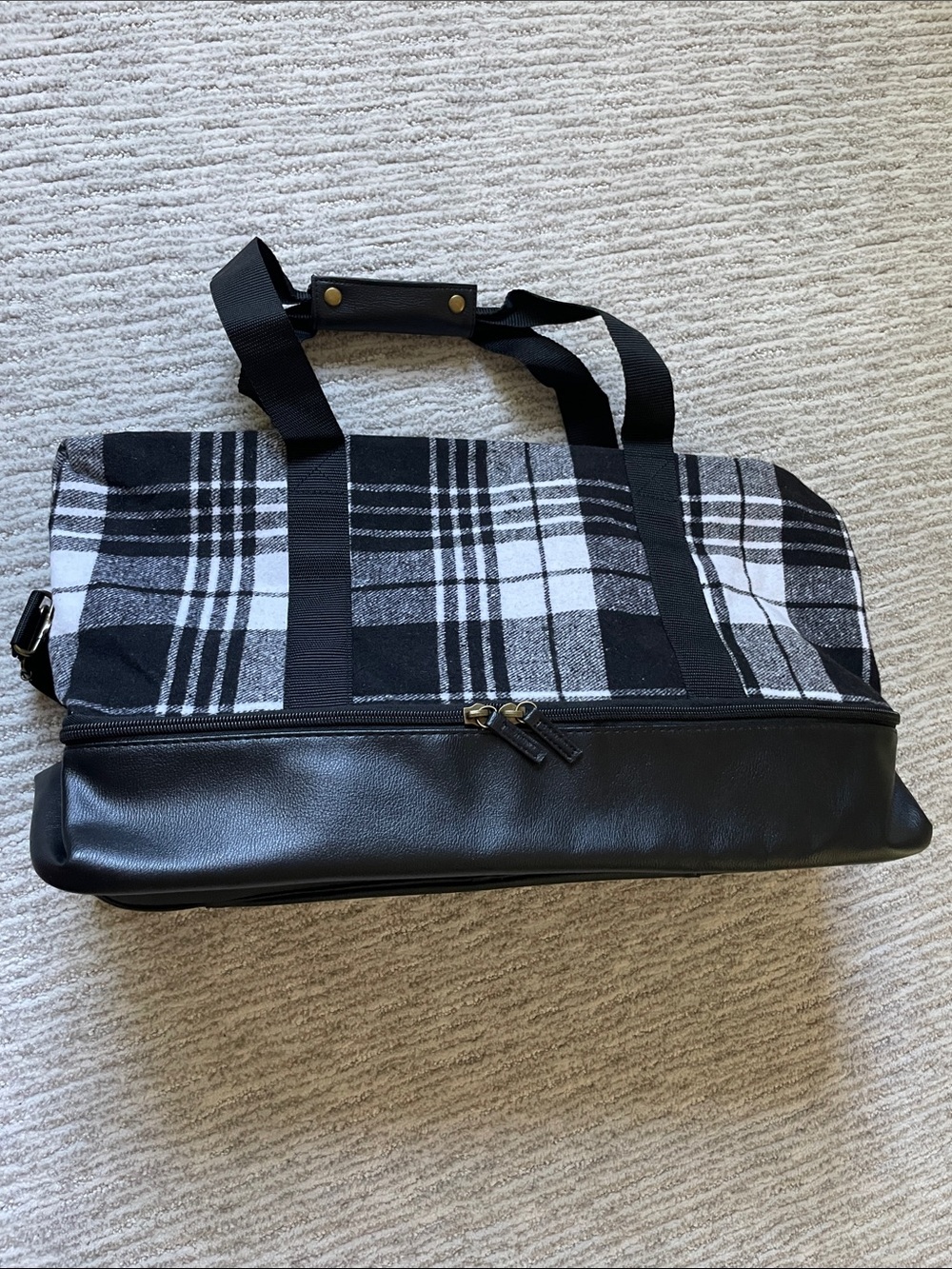 DSW Black & White Plaid Weekend Duffel